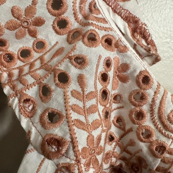 Bardot Eliza Eyelet Ruffle Mini Dress Size 6 White Pink Preppy Brunch Cotton NWT - Picture 3 of 13